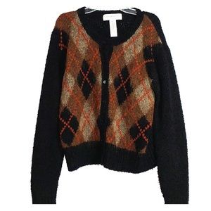 Jones New York Sport Fuzzy Argyle Cardigan Sweater